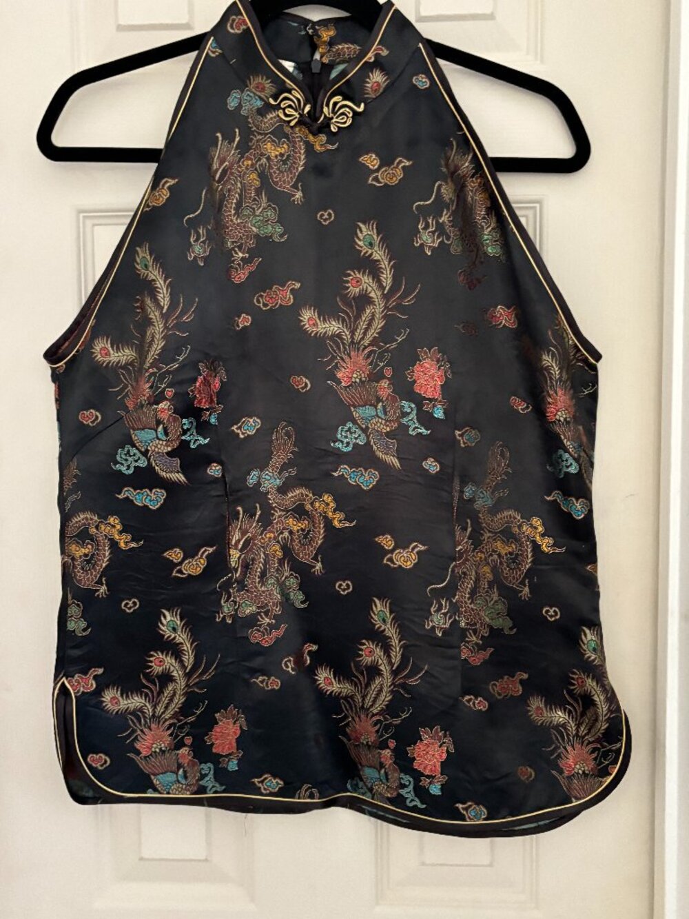 LAOGUDAI Chinese/Cheongsam-style Halter Top/Blouse Black Multi Dragon Brocade L